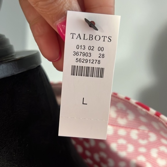 Talbots Large Pink White Flower Geo Print Sleeveless Ottoman Shell Tank Top NWT - Picture 4 of 7